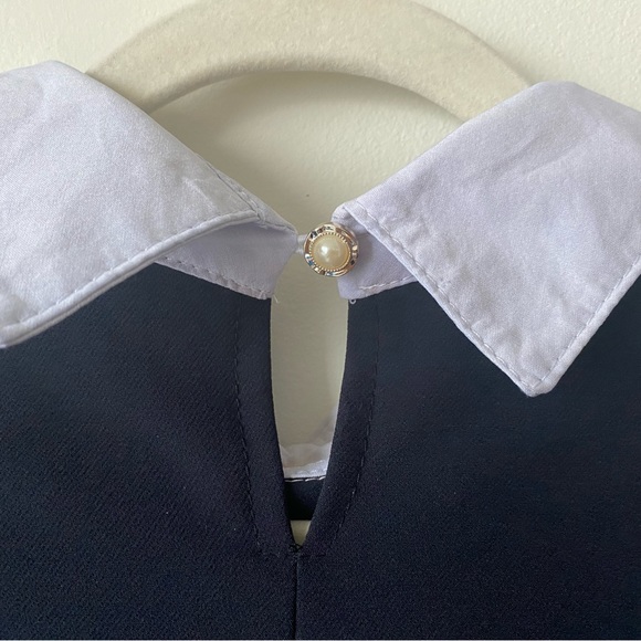 Navy stretch dress with peter pan white collar and pearl details - Picture 5 of 7